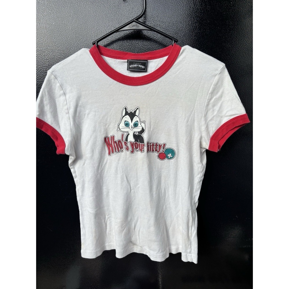 Vintage 90's Pussyfoot Looney Tunes Ringer Tee Women's  Size Large Gothcore - Picture 2 of 11